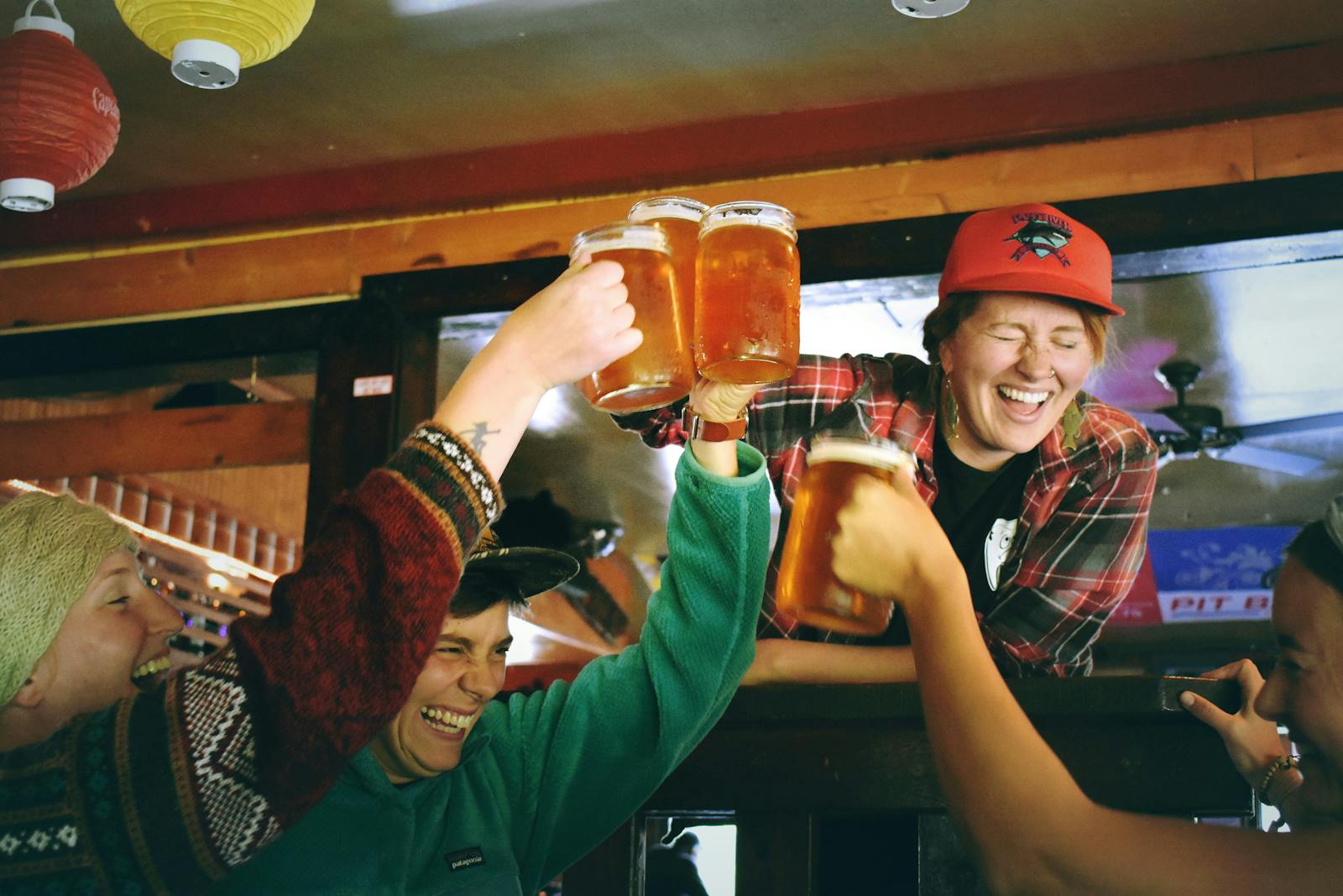 Customers celebrating at an eatertainment venue.