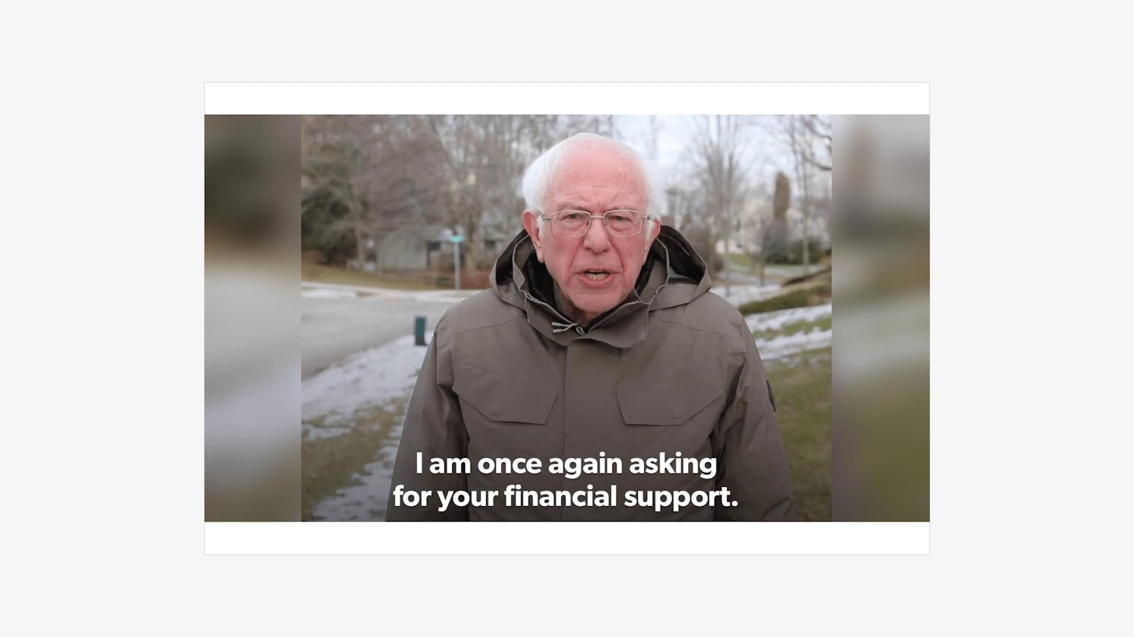 Funny and relatable restaurant meme with Bernie Sanders asking for financial support. 