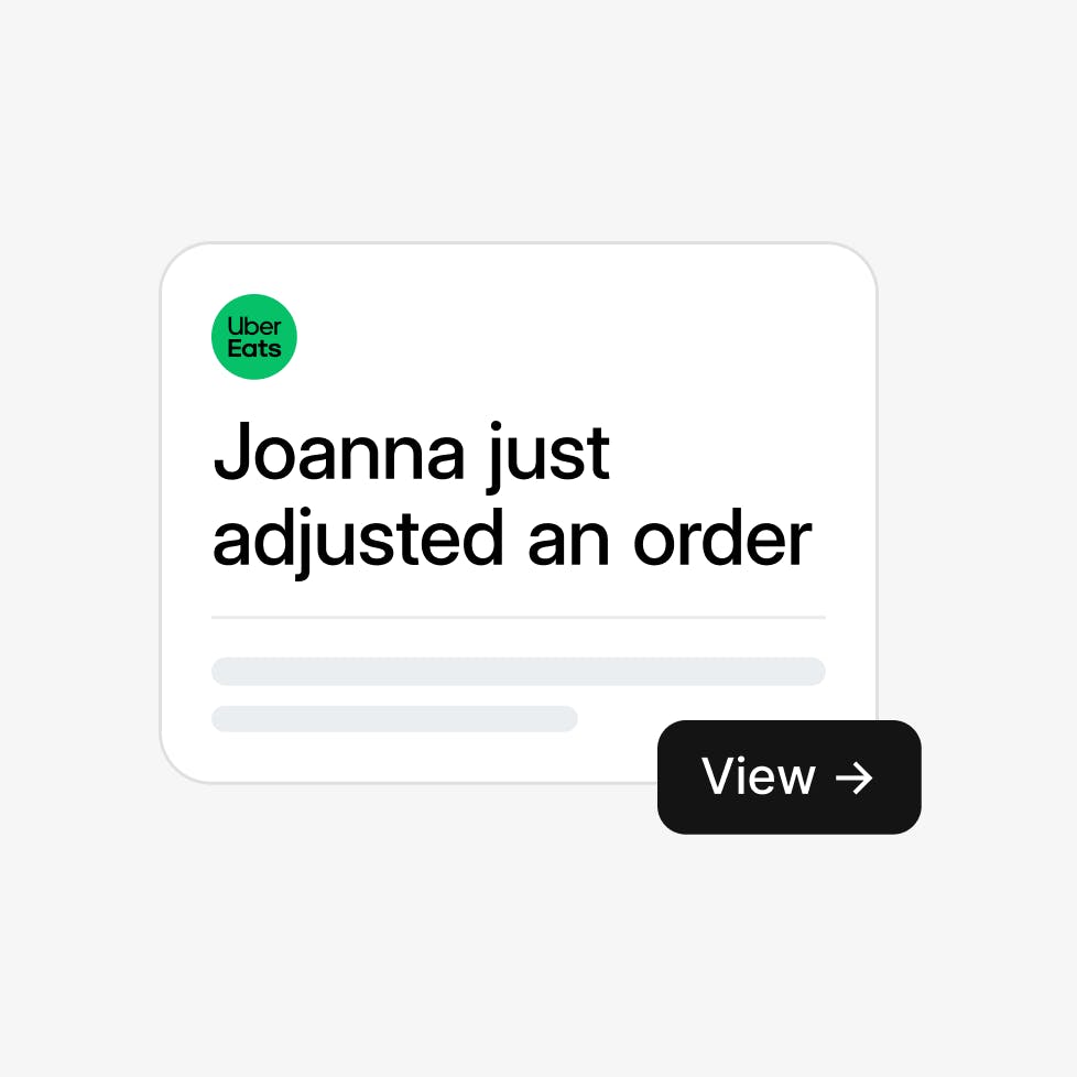 Sample order notification screen
