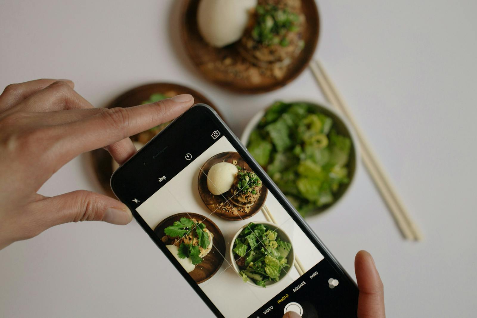 A general, all-purpose photo of a meal taken at a restaurant for Instagram. 