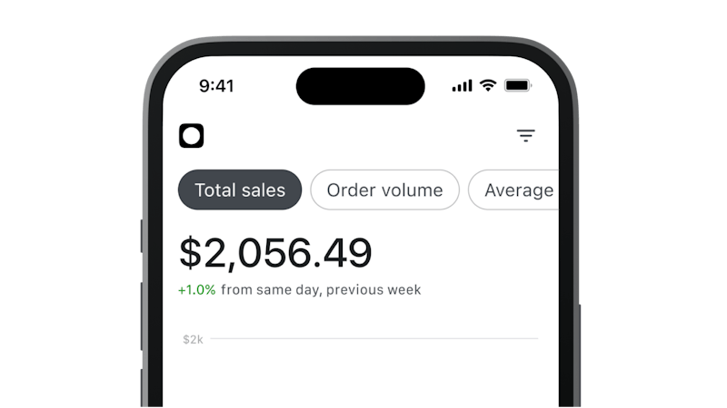 mobile phone displaying total sales on screen