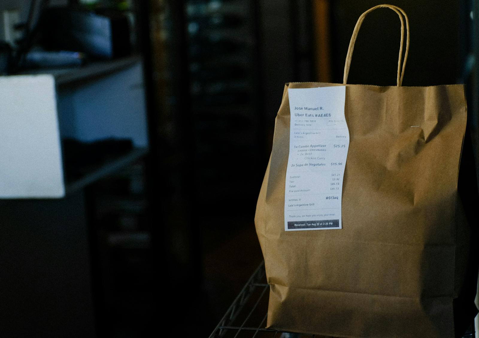 A takeout bag at LALA'S Argentine Grill in L.A.