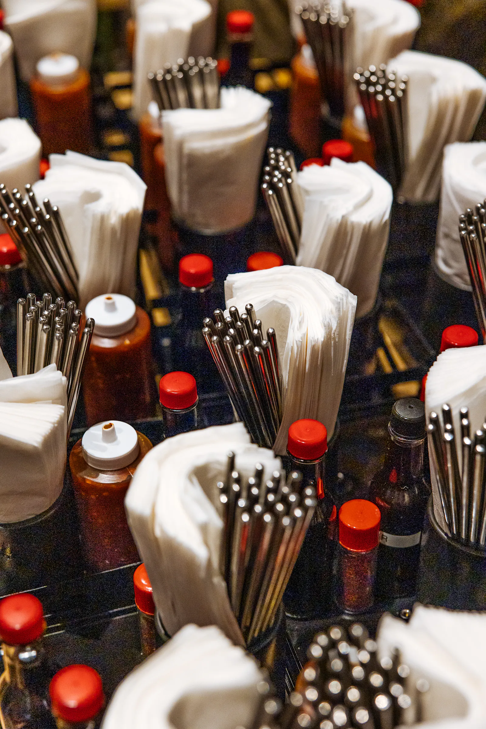 A restaurant table-setting for Valentine's Day.
