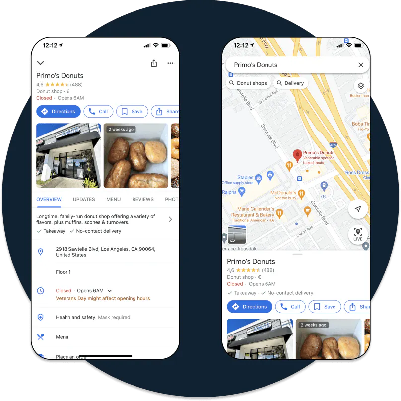 Image of an example of a restaurant's Google Business Profile