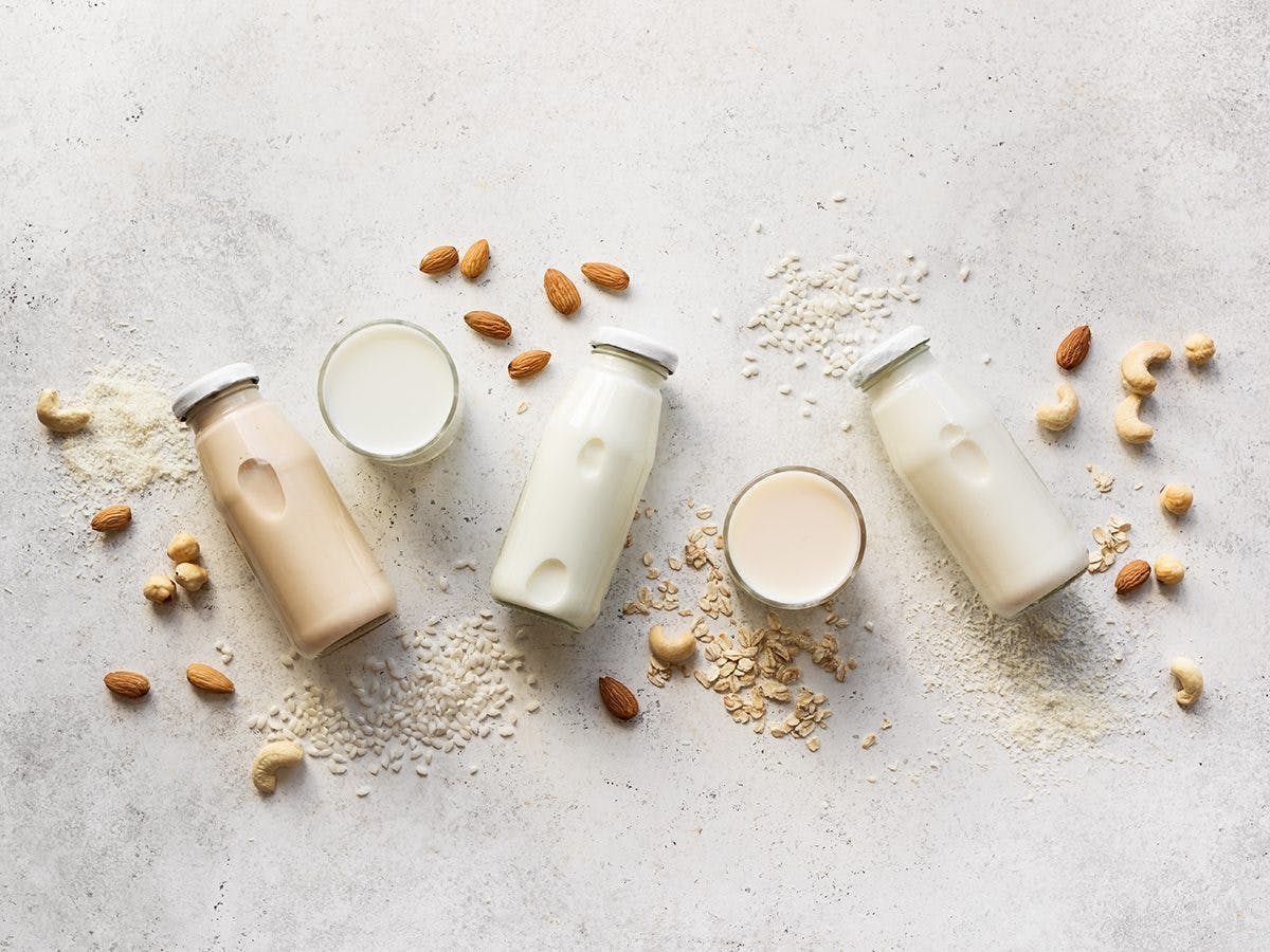 Image of nut milk placed in a flatlay