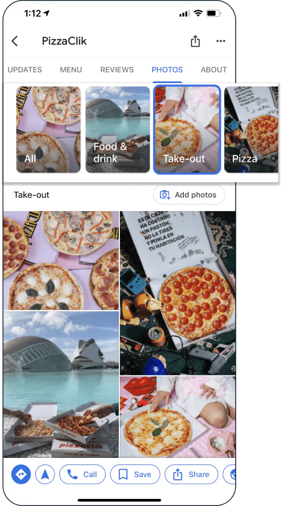 Image of a restaurant's photos on its Google Business profile