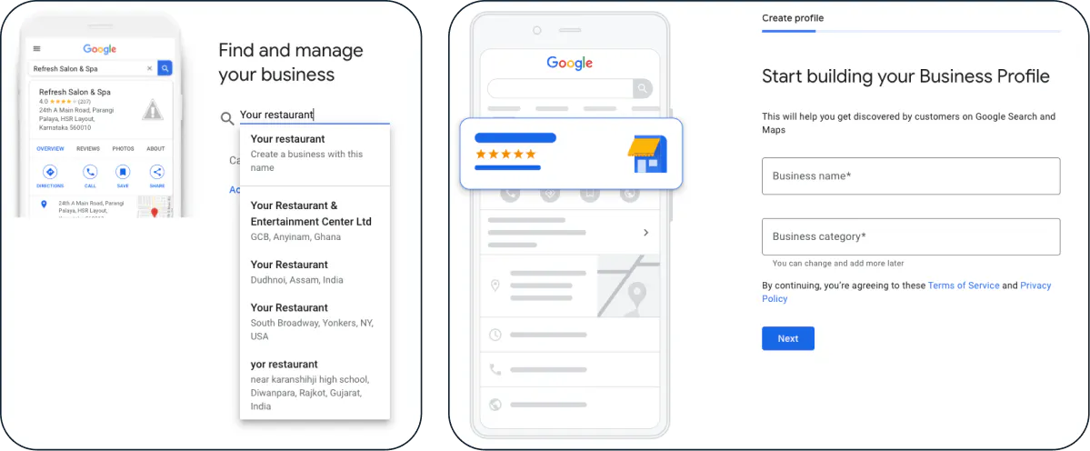 Image that shows how you can create or claim your restaurant's Google Business profile