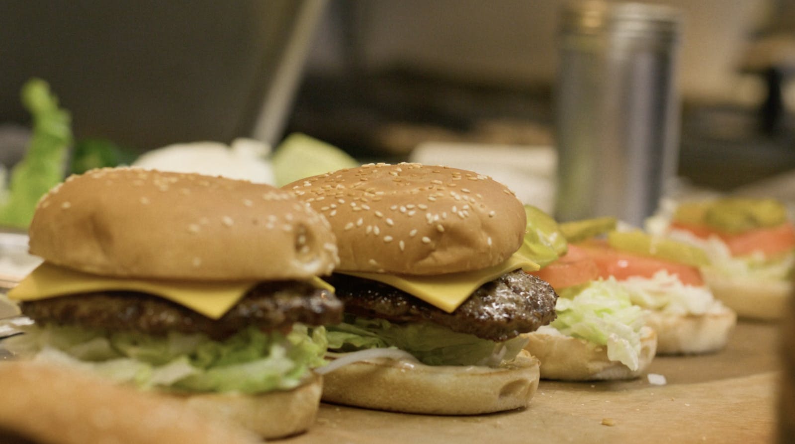 Hamburgers at Jim's Burgers in Bell, California.