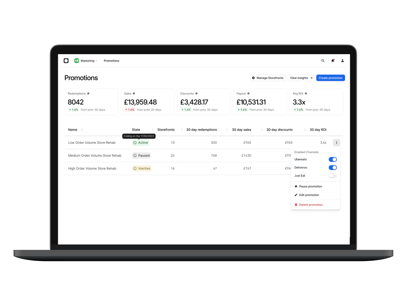 Image of a laptop displaying the Otter Promotions dashboard