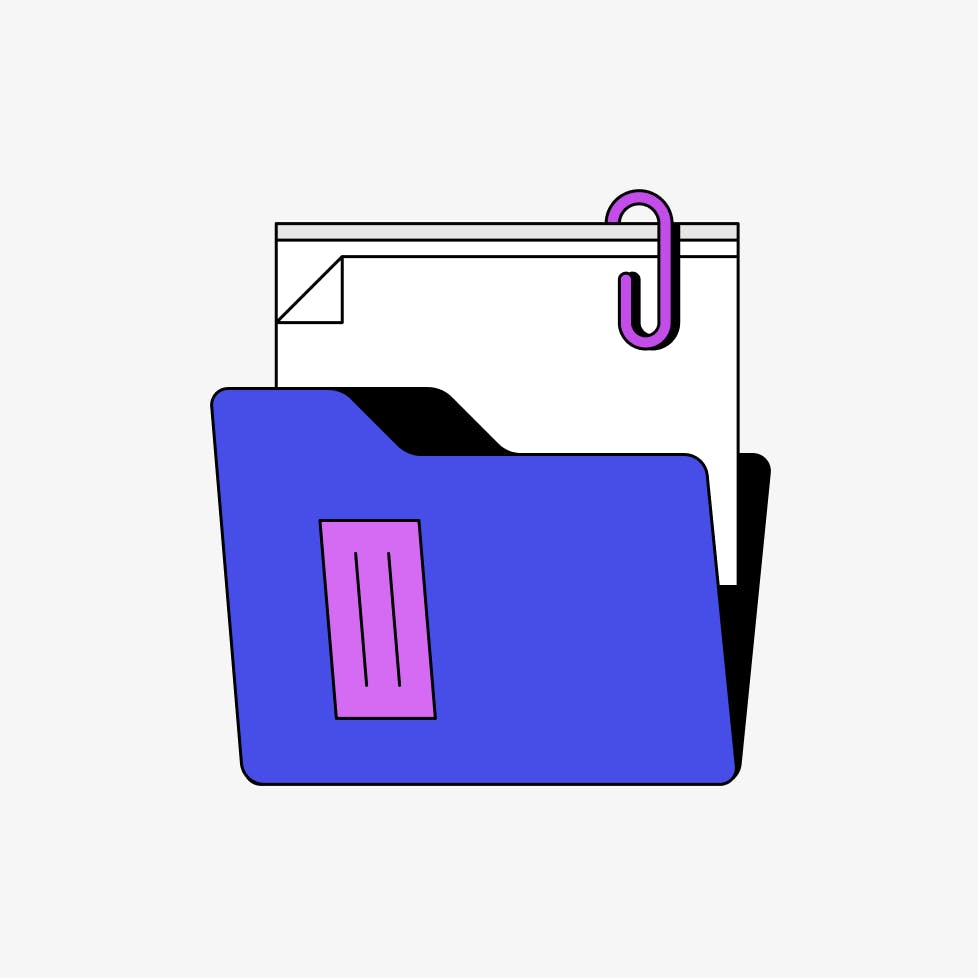 icon of a stack of white paper in a purple file folder