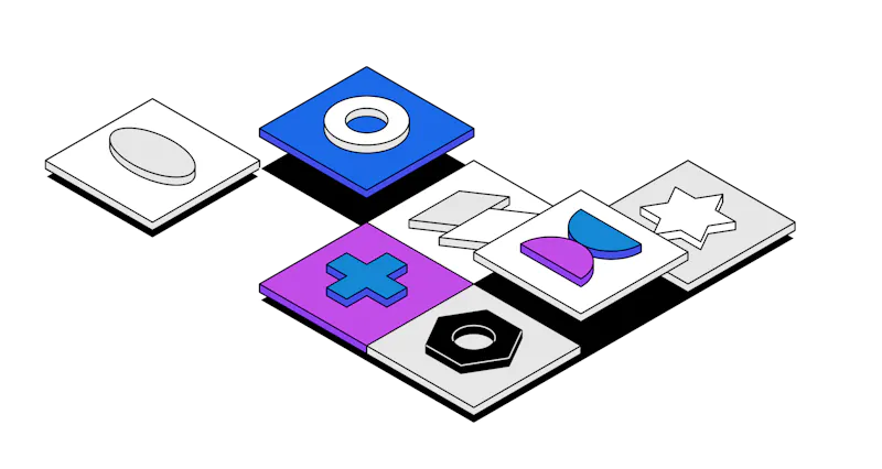 Multicolored collage depicting various shapes