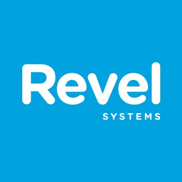Blue and white Revel Systems logo