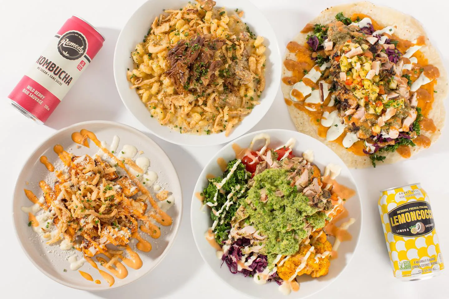 Pasta and rice bowls from BONYARD in Montreal.