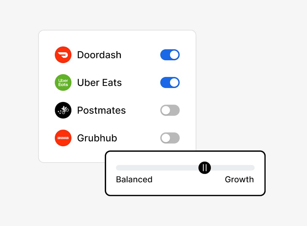 Delivery partners listed with toggles next to them