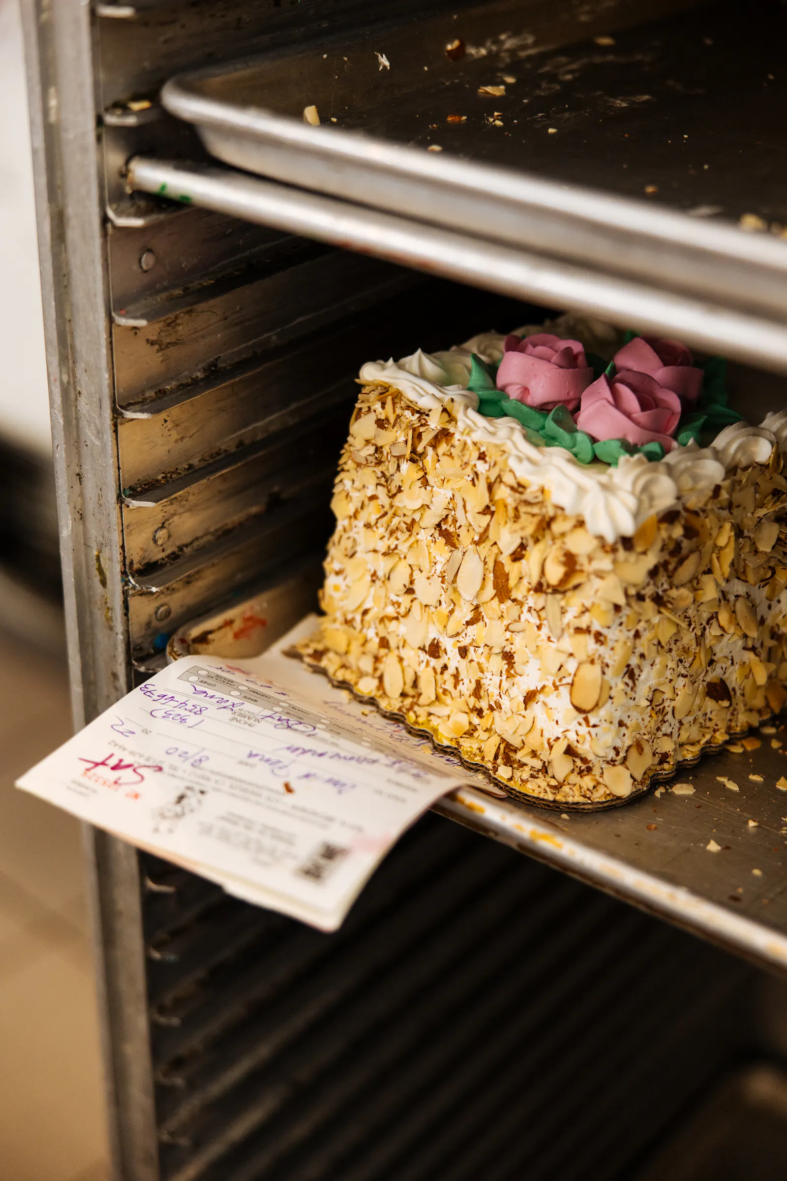 A Valentine's Day cake at a restaurant.