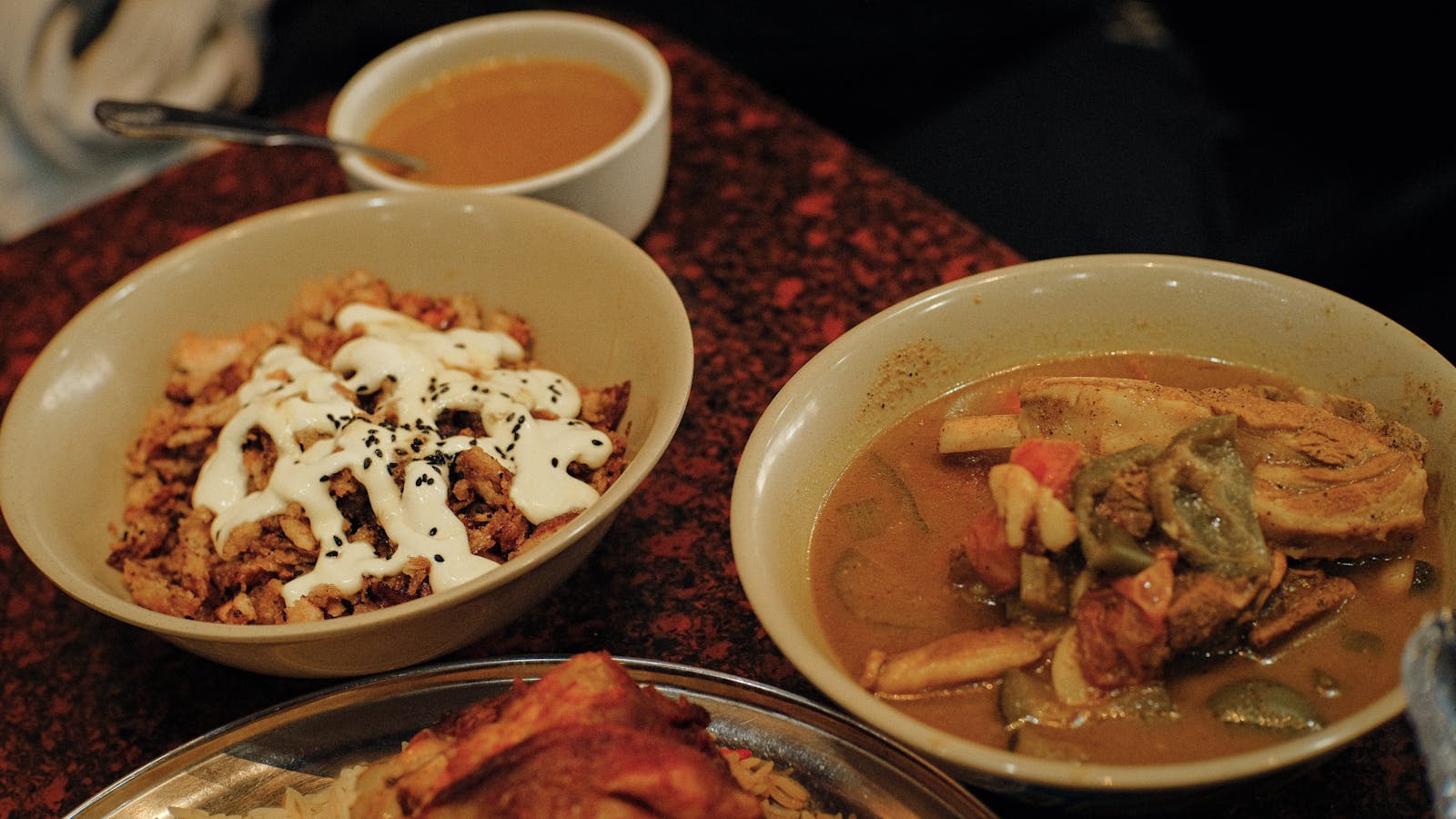 Several dishes from Yemen Cafe in New York City.