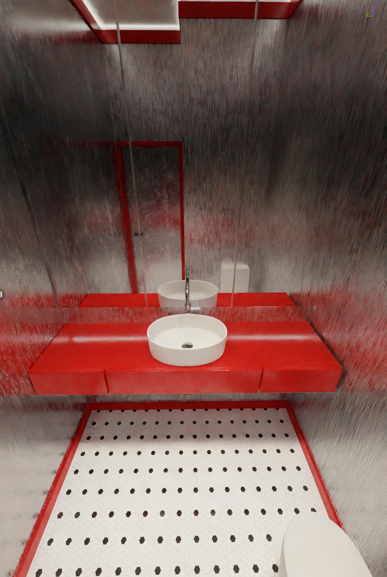 Stylish restroom with bold signage, modern fixtures, and design elements that match the restaurant’s unique personality.