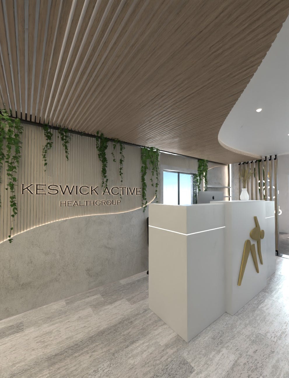 Welcoming reception area with a modern front desk, organized layout, and warm ambiance for greeting clients.