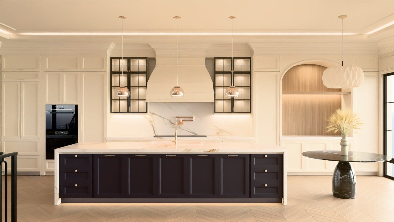 Modern kitchen with clean cabinetry, quartz countertops, and a simple, streamlined layout designed for everyday functionality.