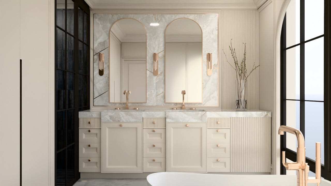 Contemporary primary bathroom with a glass shower, sleek fixtures, and clean lines emphasizing a calm, spa-like feel.