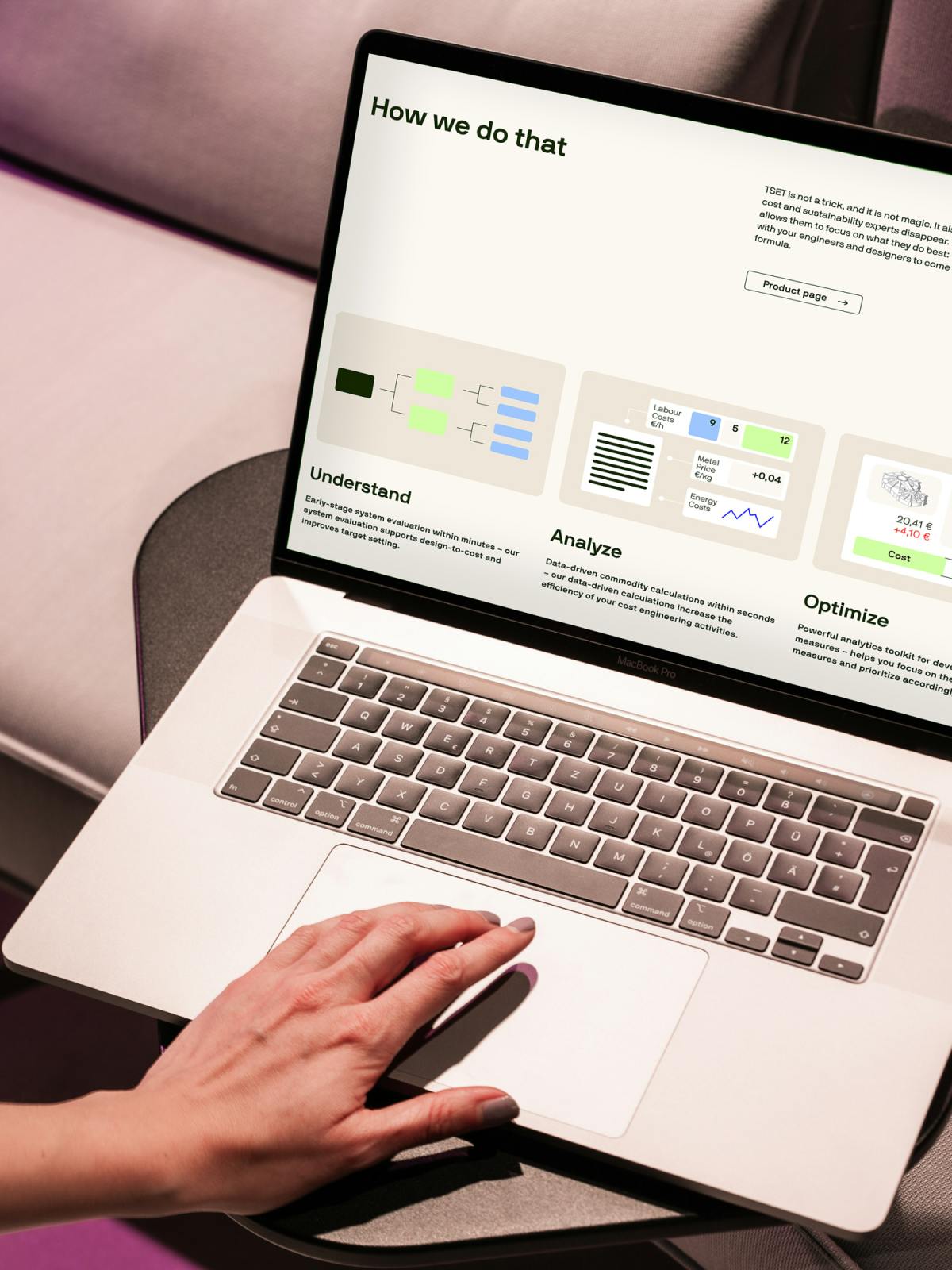 Tset cost and carbon solution explanation on the laptop screen