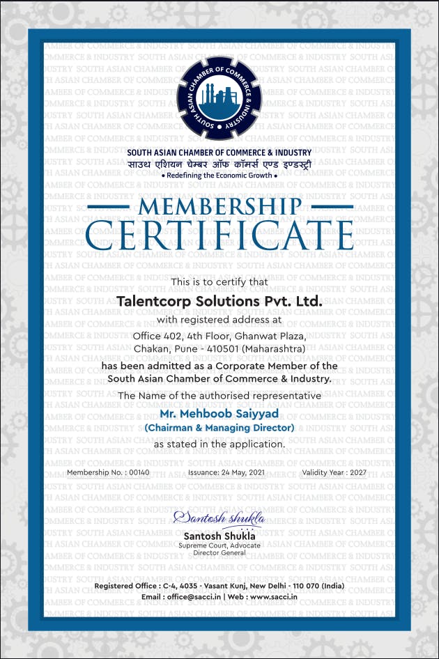TSPL GROUP Proudly Receives Membership Certificate from South Asian Chamber of Commerce & Industry