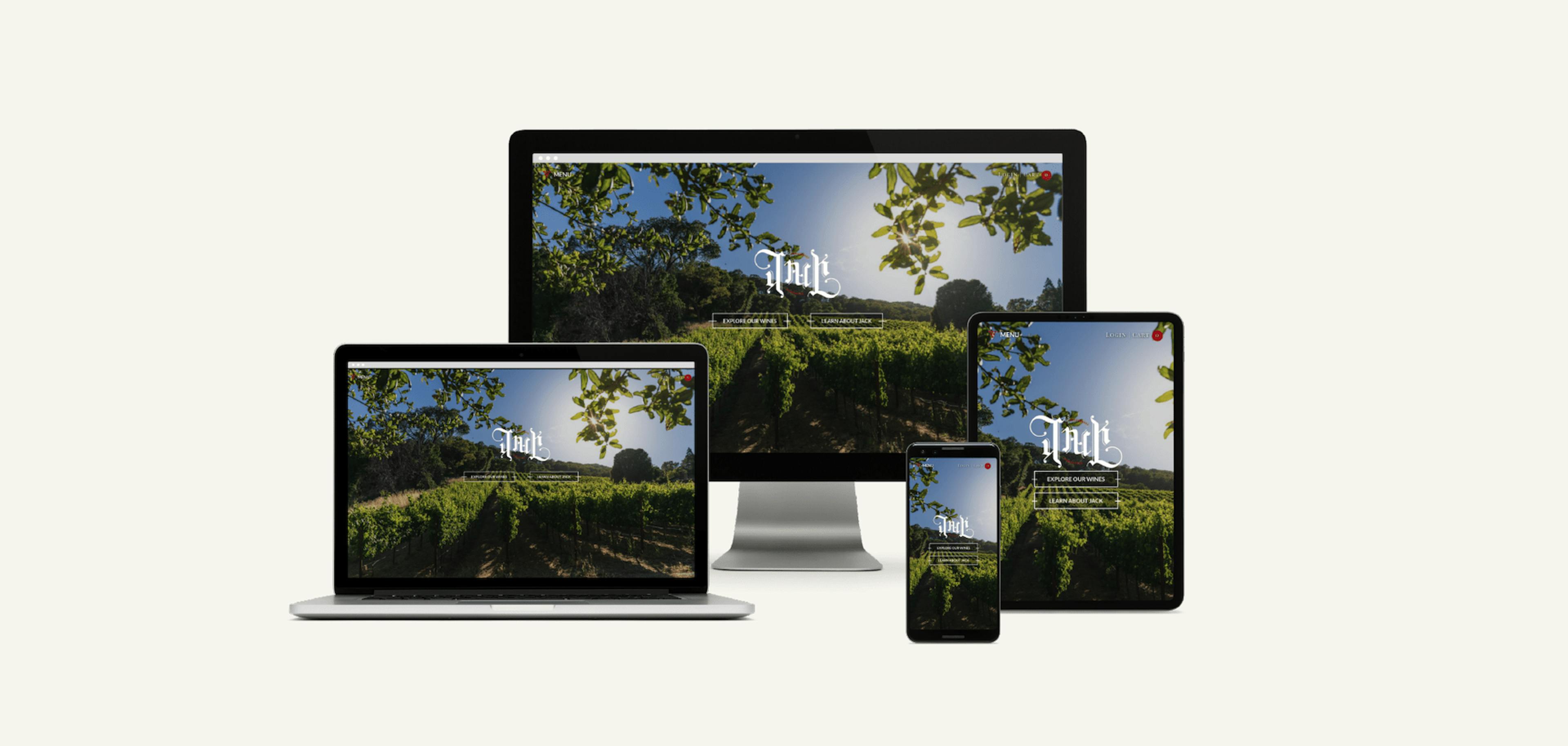 Website mockups for a winery shown on desktop, laptop, ipad, and mobile