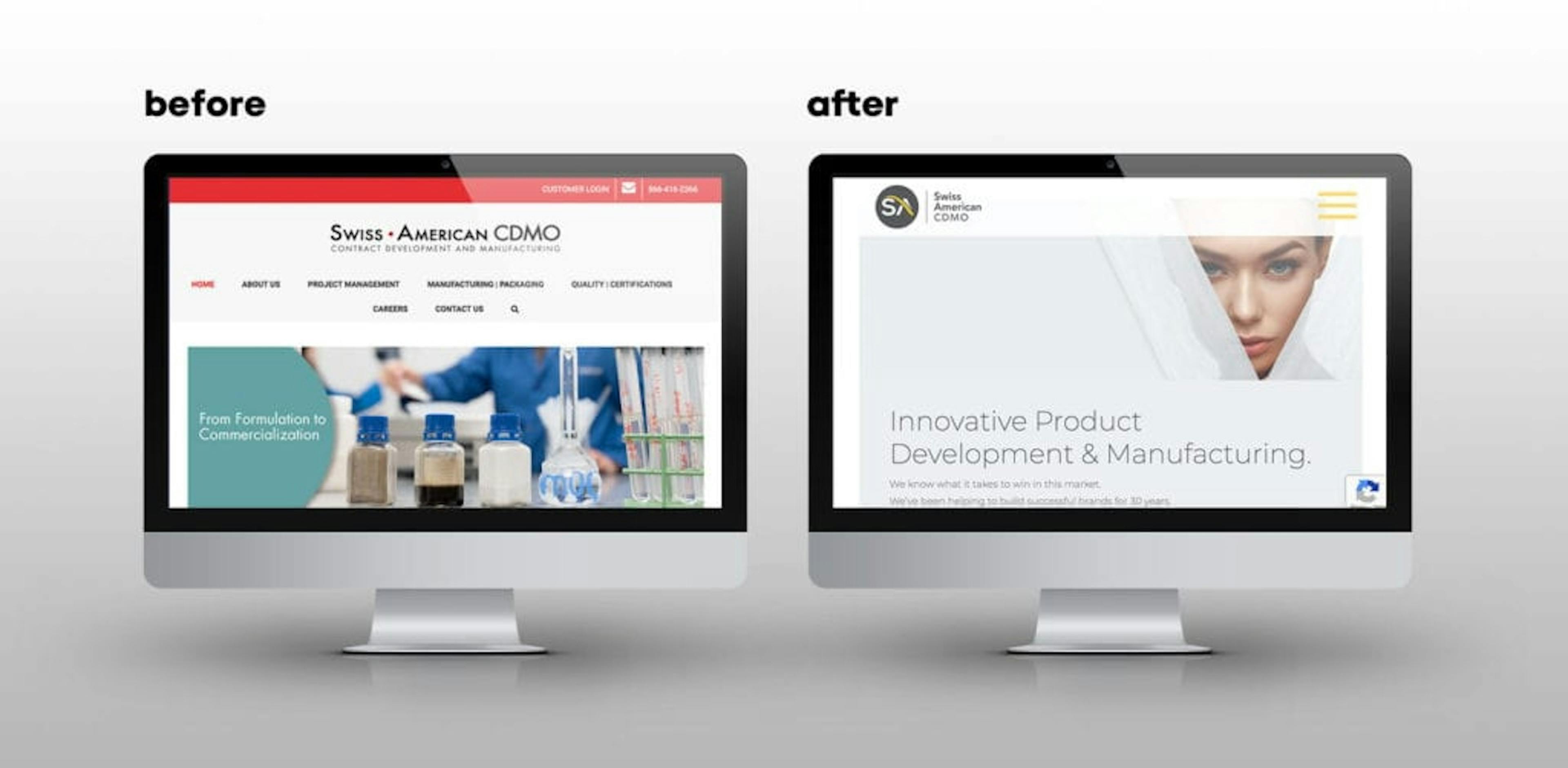 Swiss American CDMO before and after of website