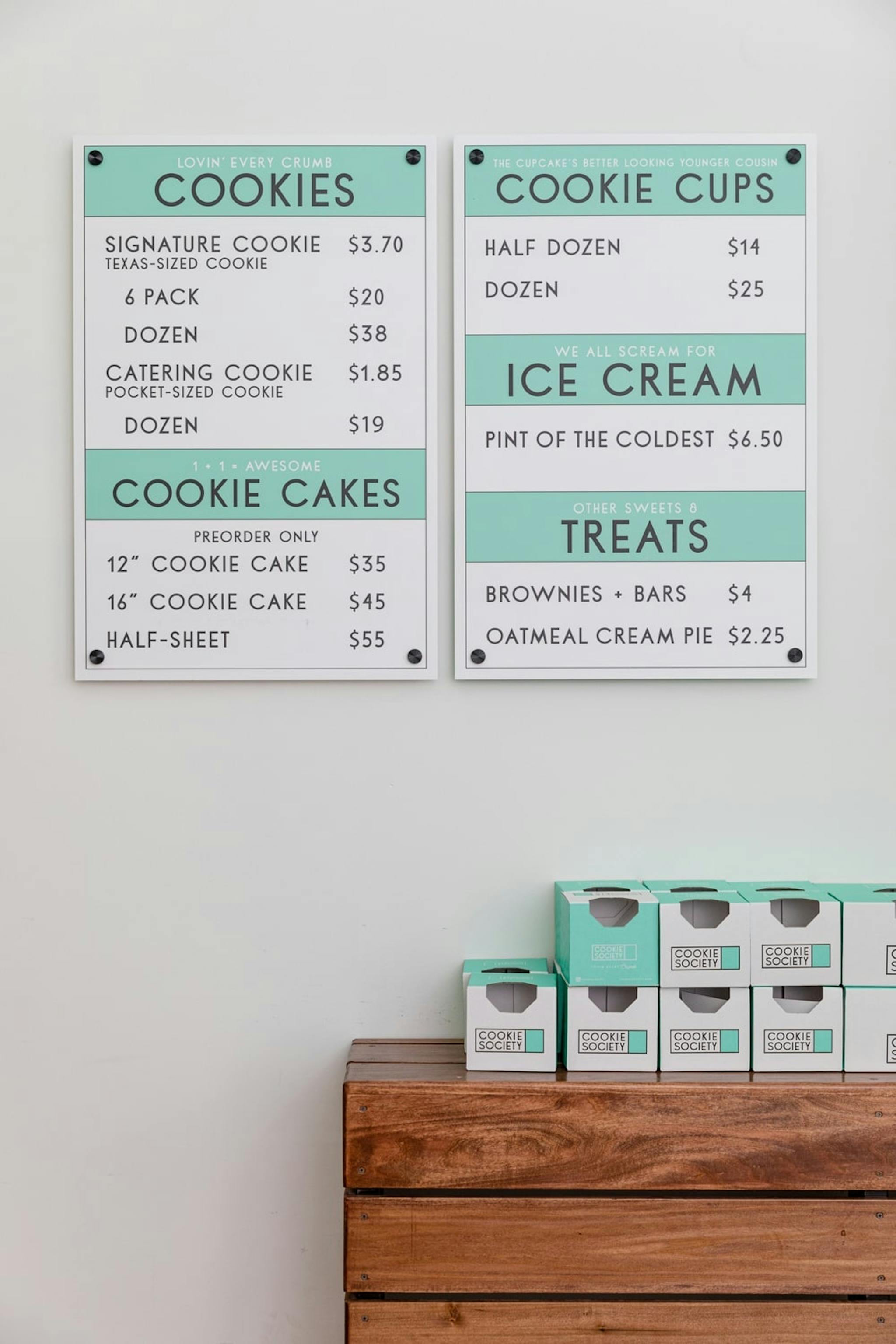 Cookie Society menu board in-store