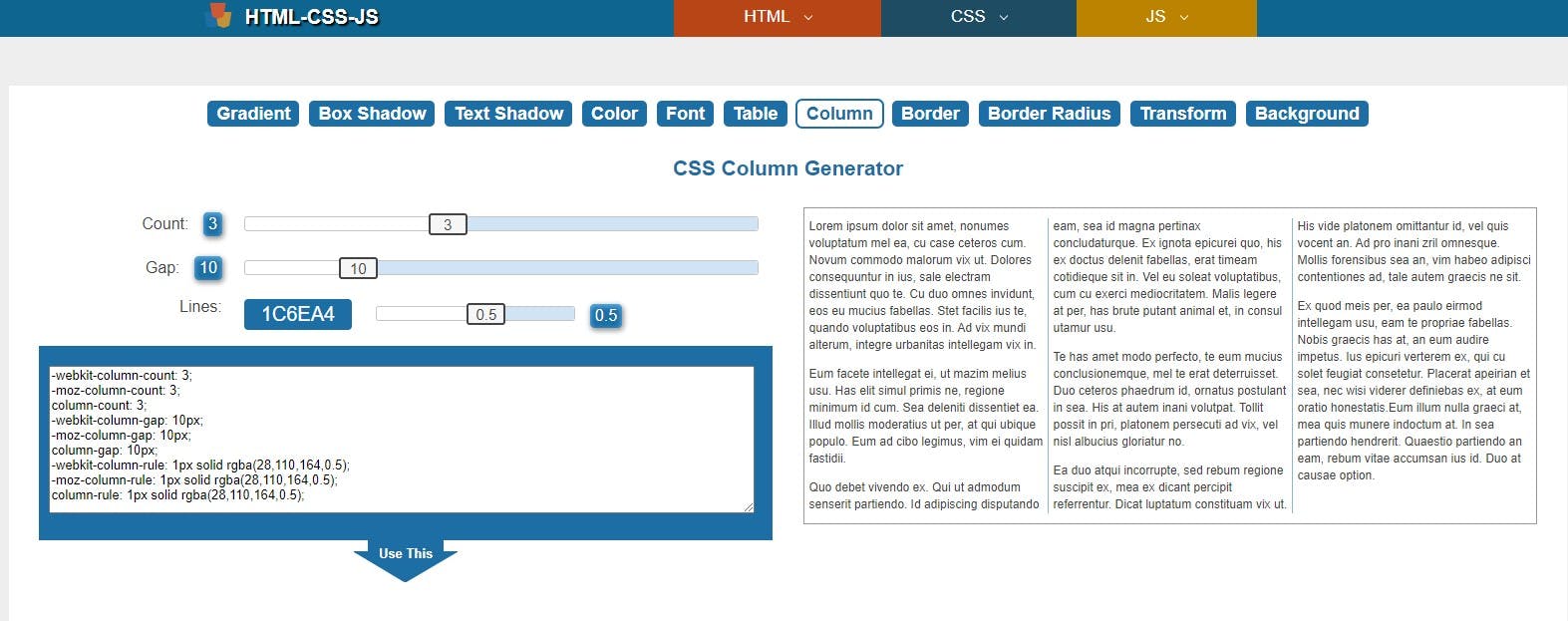 CSS Column Generator