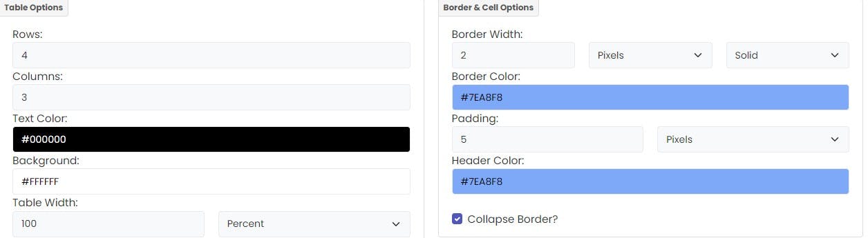 HTML Table Generator