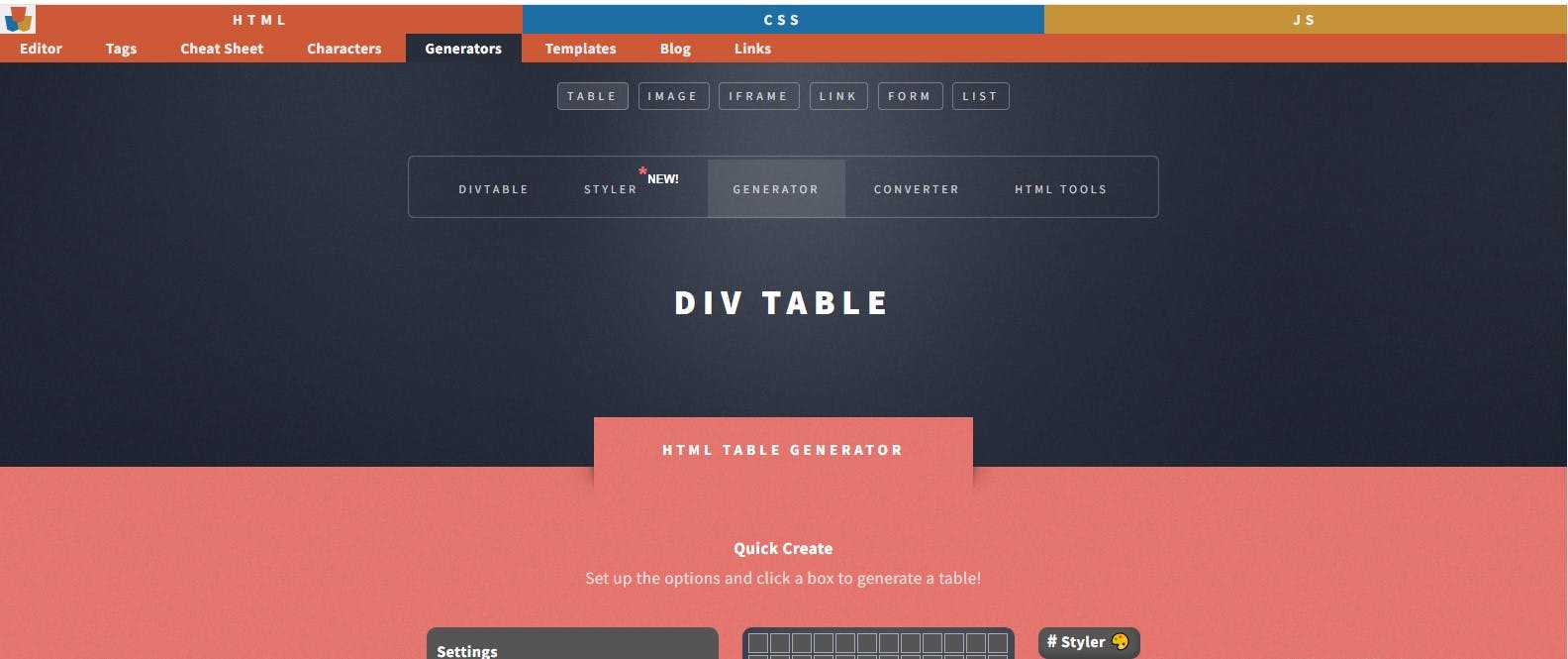 Divtable Generator