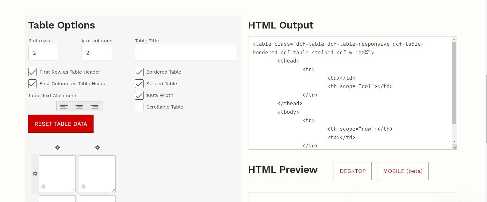 Responsive Table Generator Tool