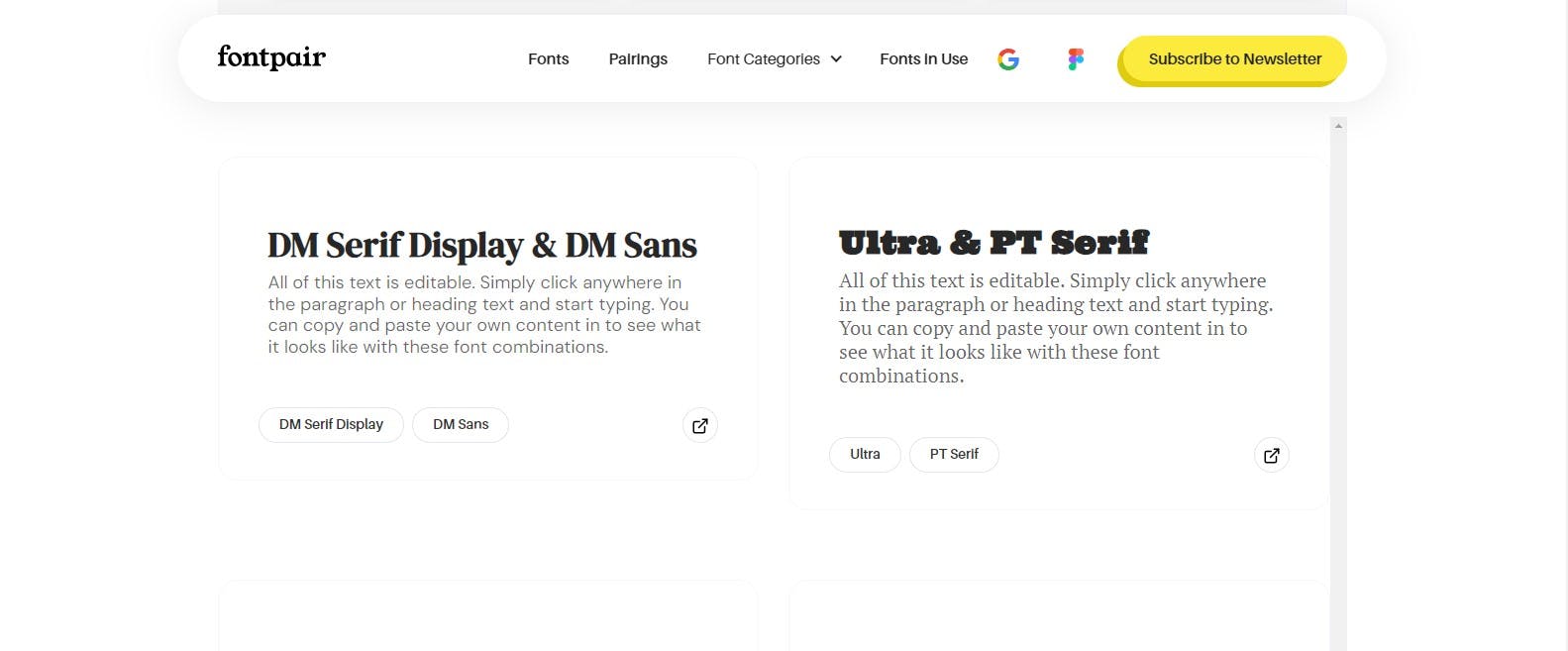 Extensive collection of Google Font pairings