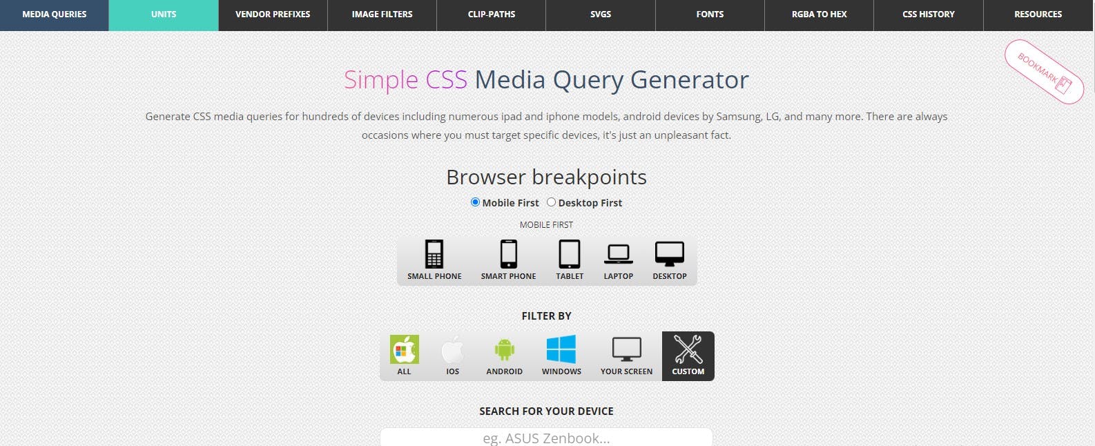 SimpleCSS Media Query Generator