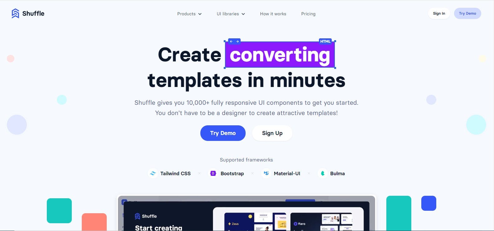 Create converting templates in minutes with Shuffle