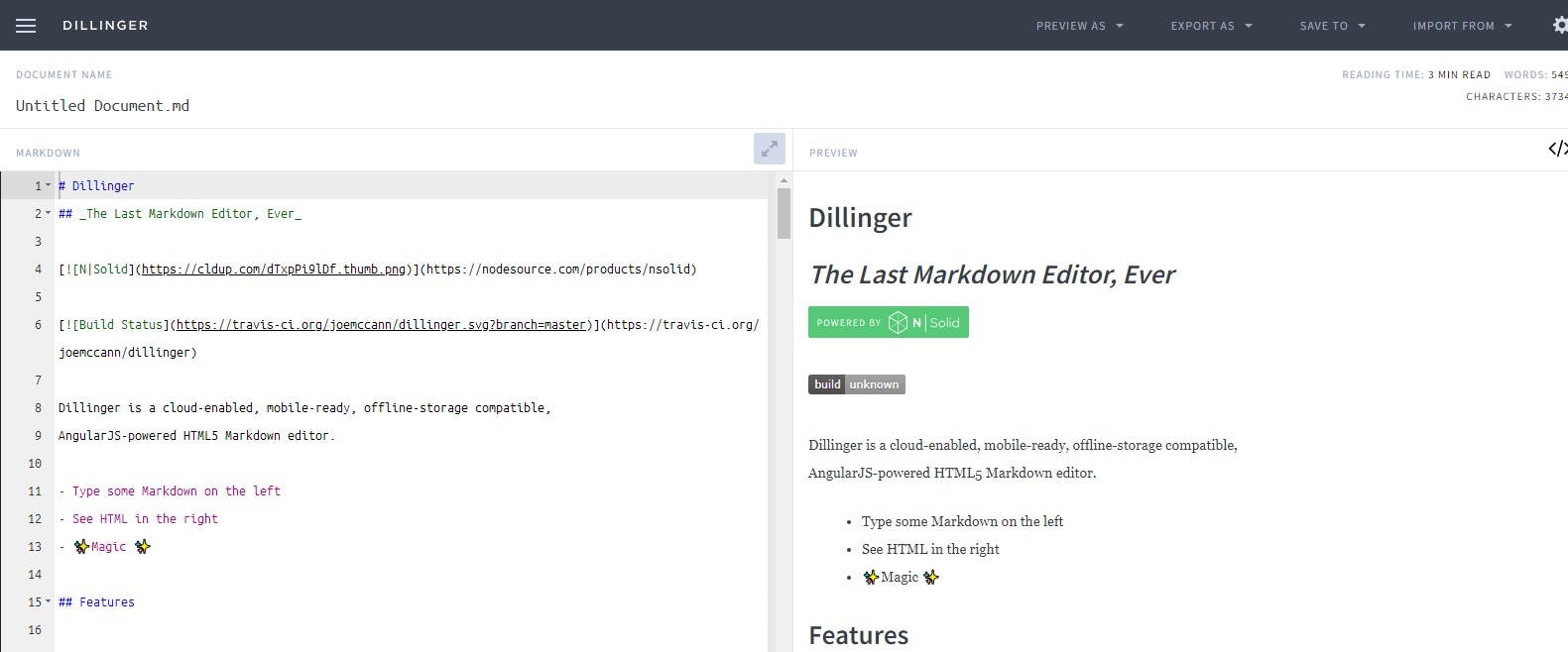 Dillinger - A user-friendly Markdown editor with real-time preview and distraction-free writing environment.