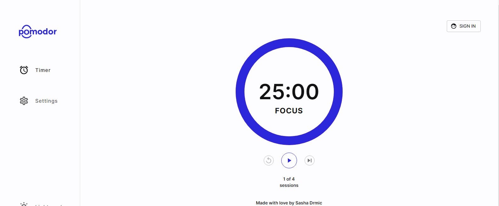 Pomodoro.app - Minimalist Pomodoro timer website for effortless time management.