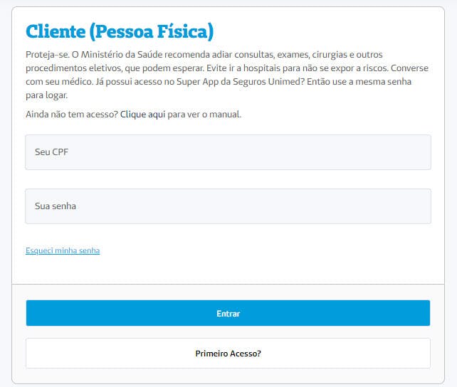 Login de acesso. 