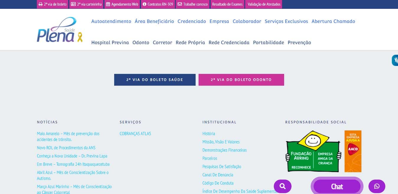 Imagem da pagina de boleto do site Plena Saúde