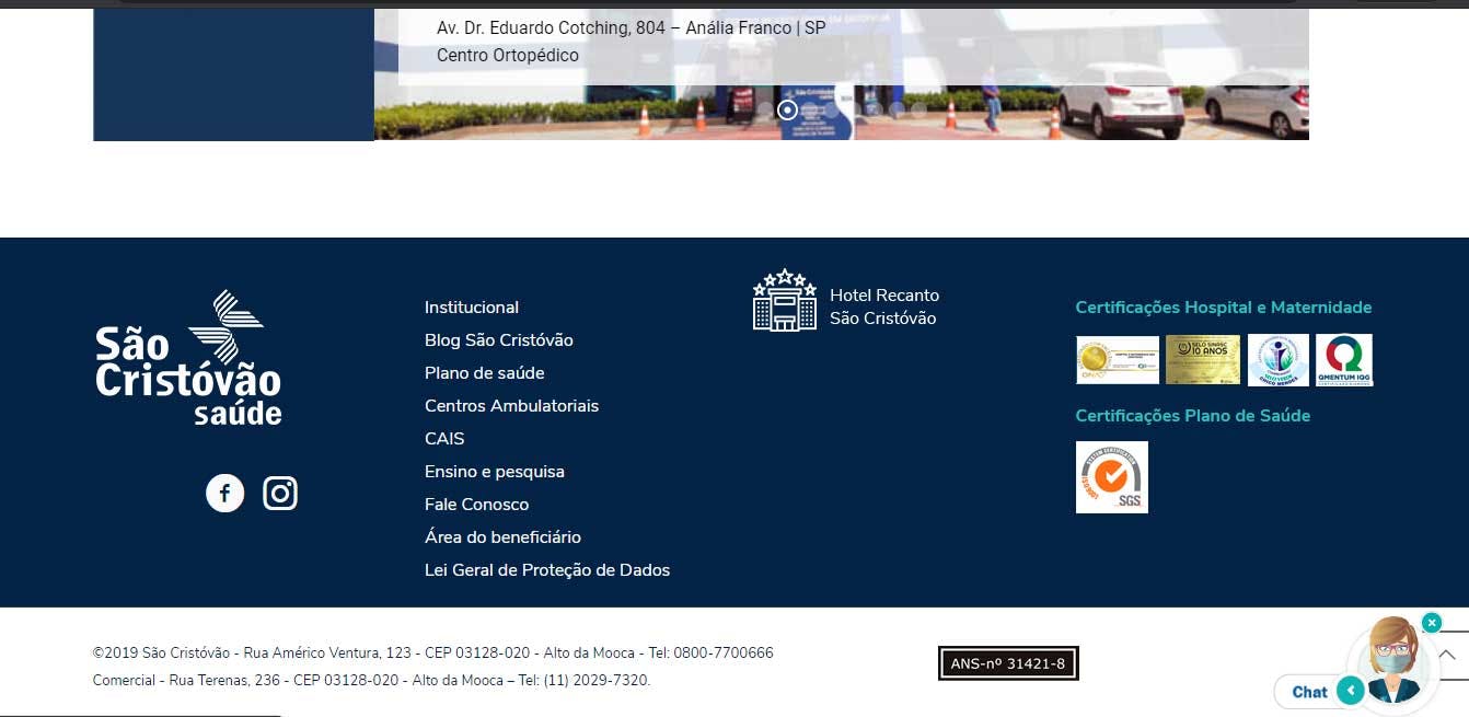 Pagina que mostra aonde retirar o boleto do hospital São Cristóvão.