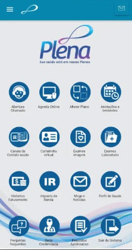 Imagem após o login do app Plena Saúde