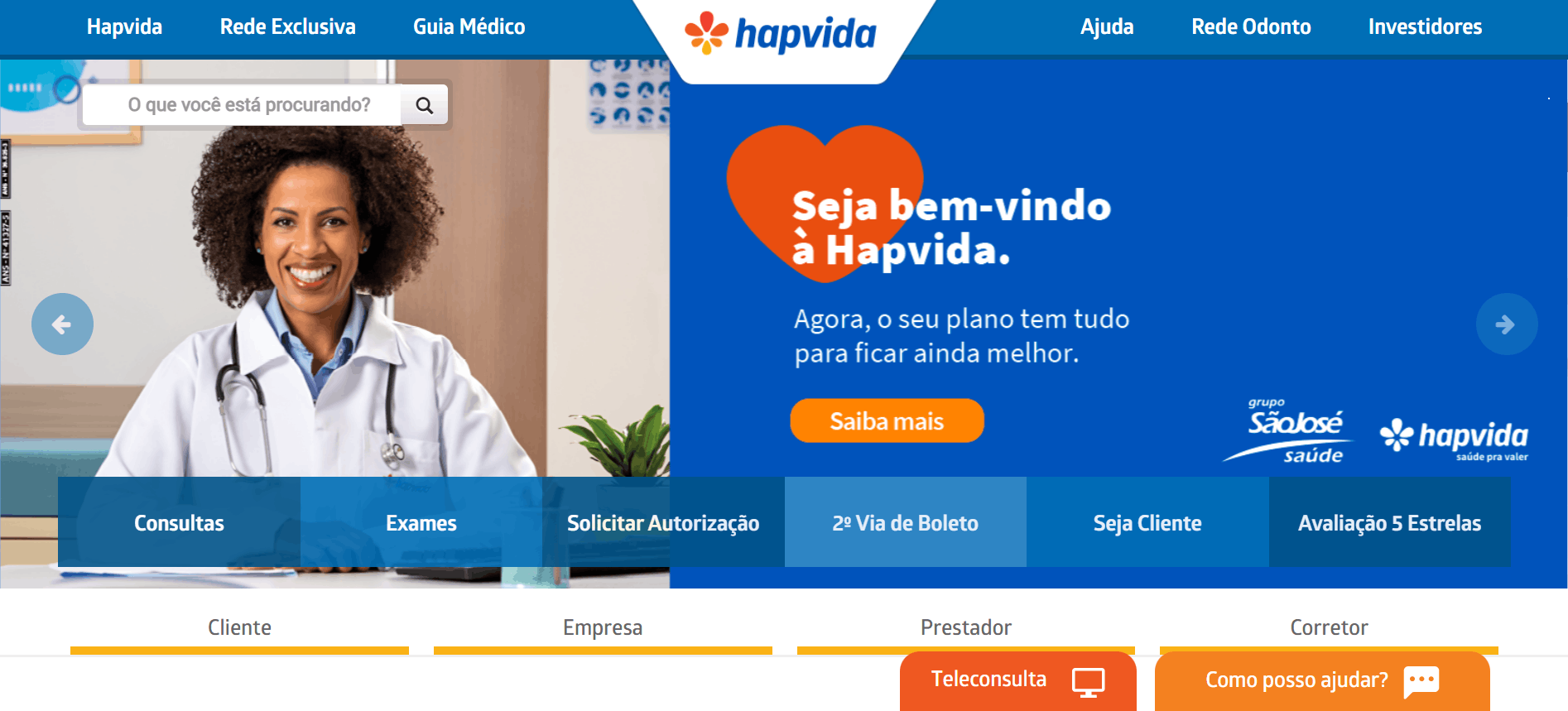 Página inicial site Hapvida.