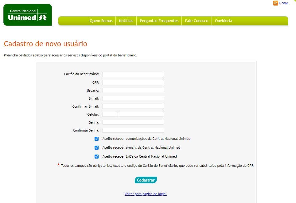 cadastro no site