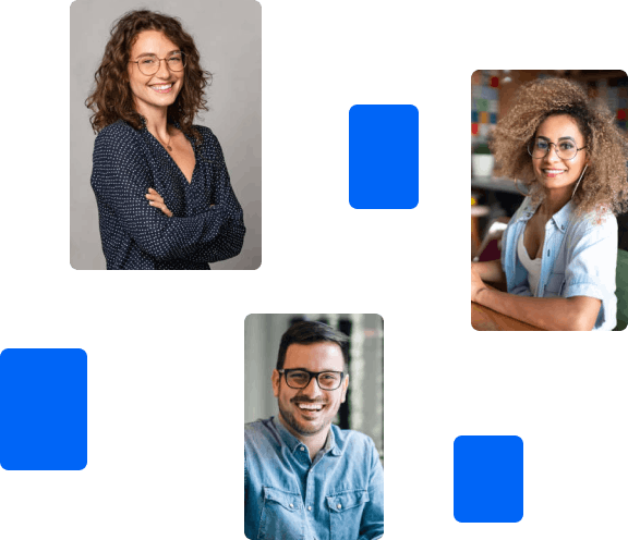 Três pessoas sorridentes, em imagens diferentes.