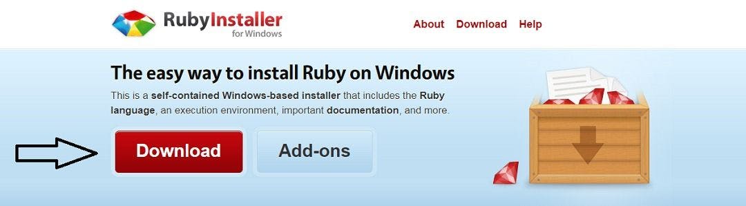 Homepage of rubyinstaller with the download button._2_11zon.webp