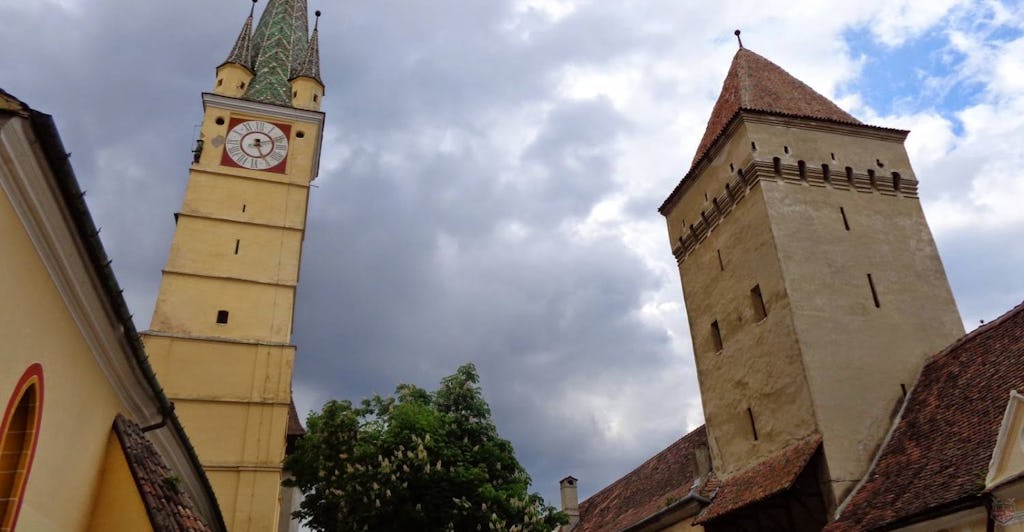 St. Margreth's church with the tower of Medias
