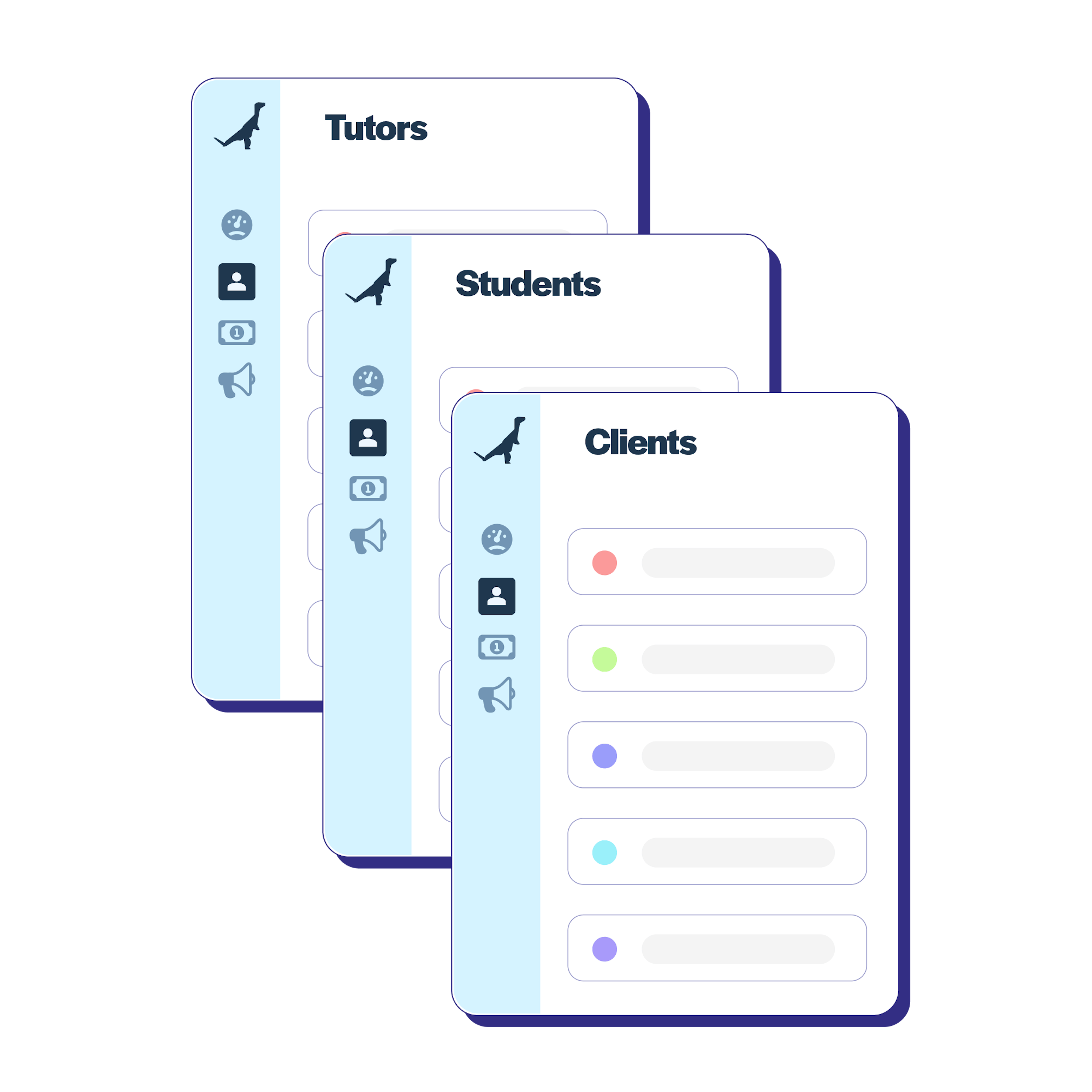 Tutor, Student and Client lists in TutorCruncher