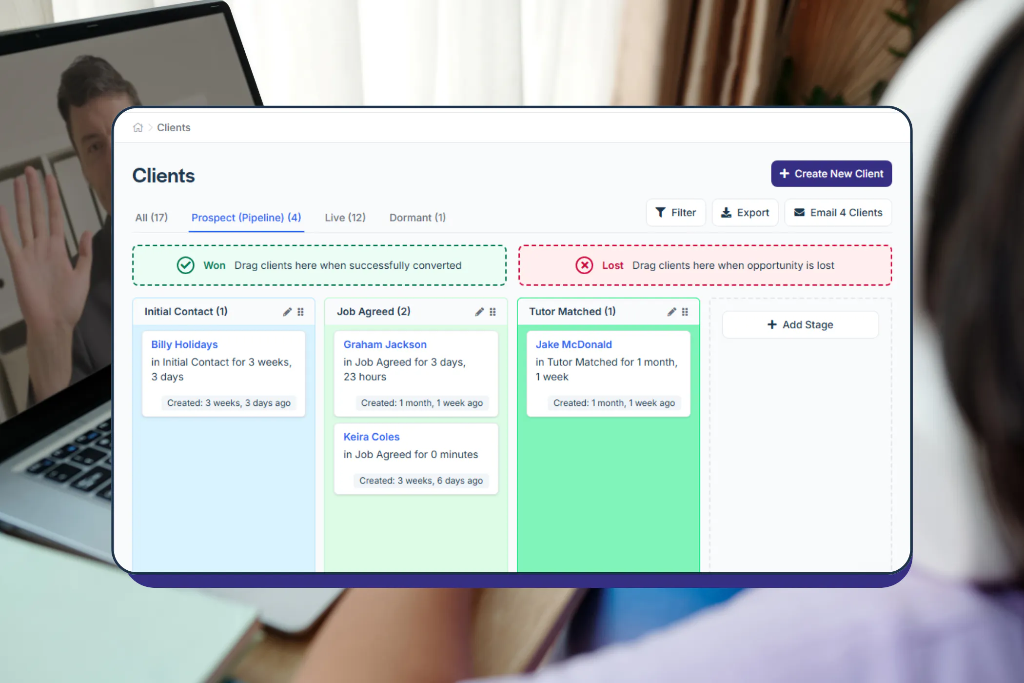 TutorCruncher's customizable client pipeline