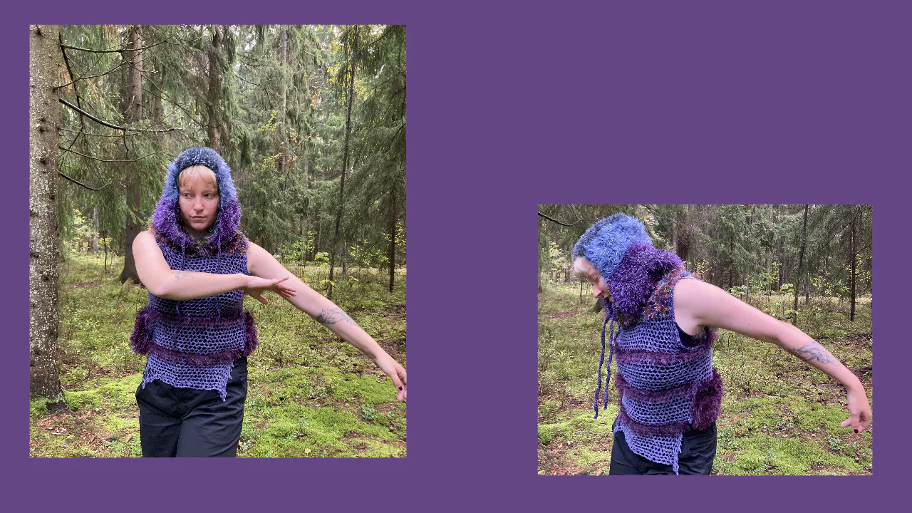 purple furry vest